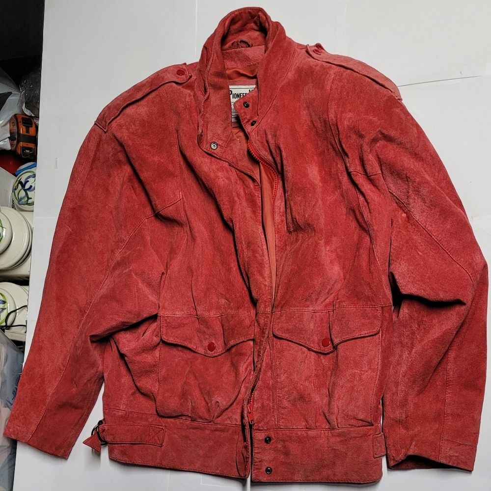 Vintage pioneer women wear red suede bomber jacket size medium